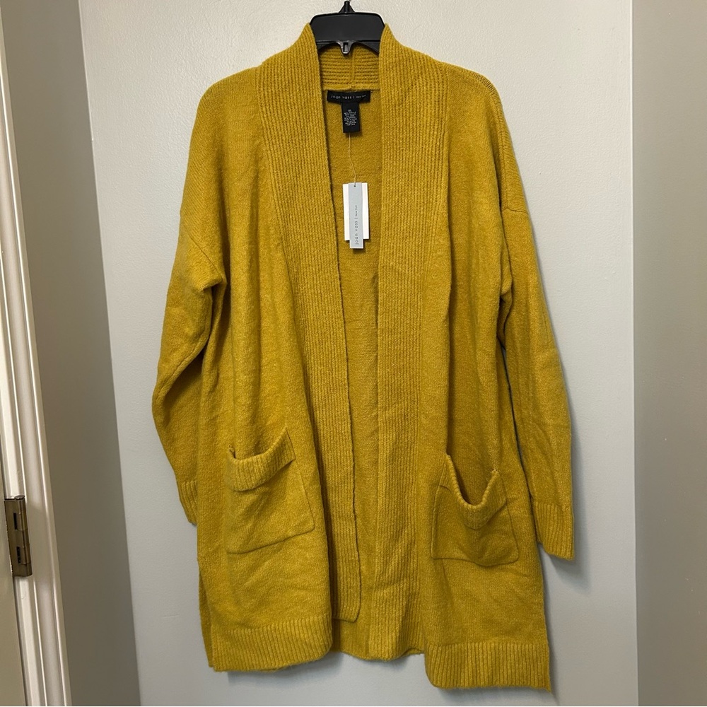 Joan Vaas Women’s Wool Blend Cardigan NWT Mustard Open Front Quiet Luxury XL